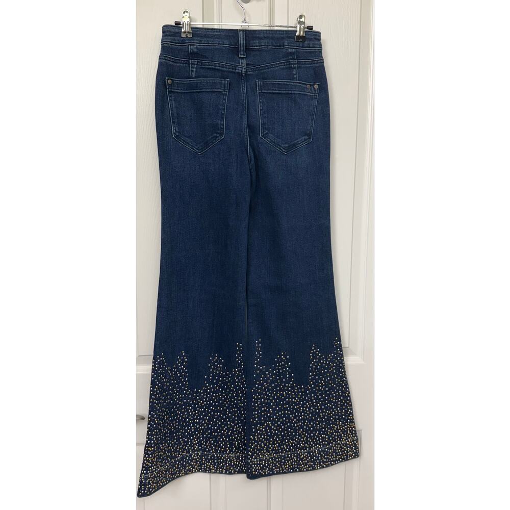 Pilcro High-Rise Flare Jeans Dark Wash Studded Hem Size 25 trendy $168 NWT - Picture 3 of 11